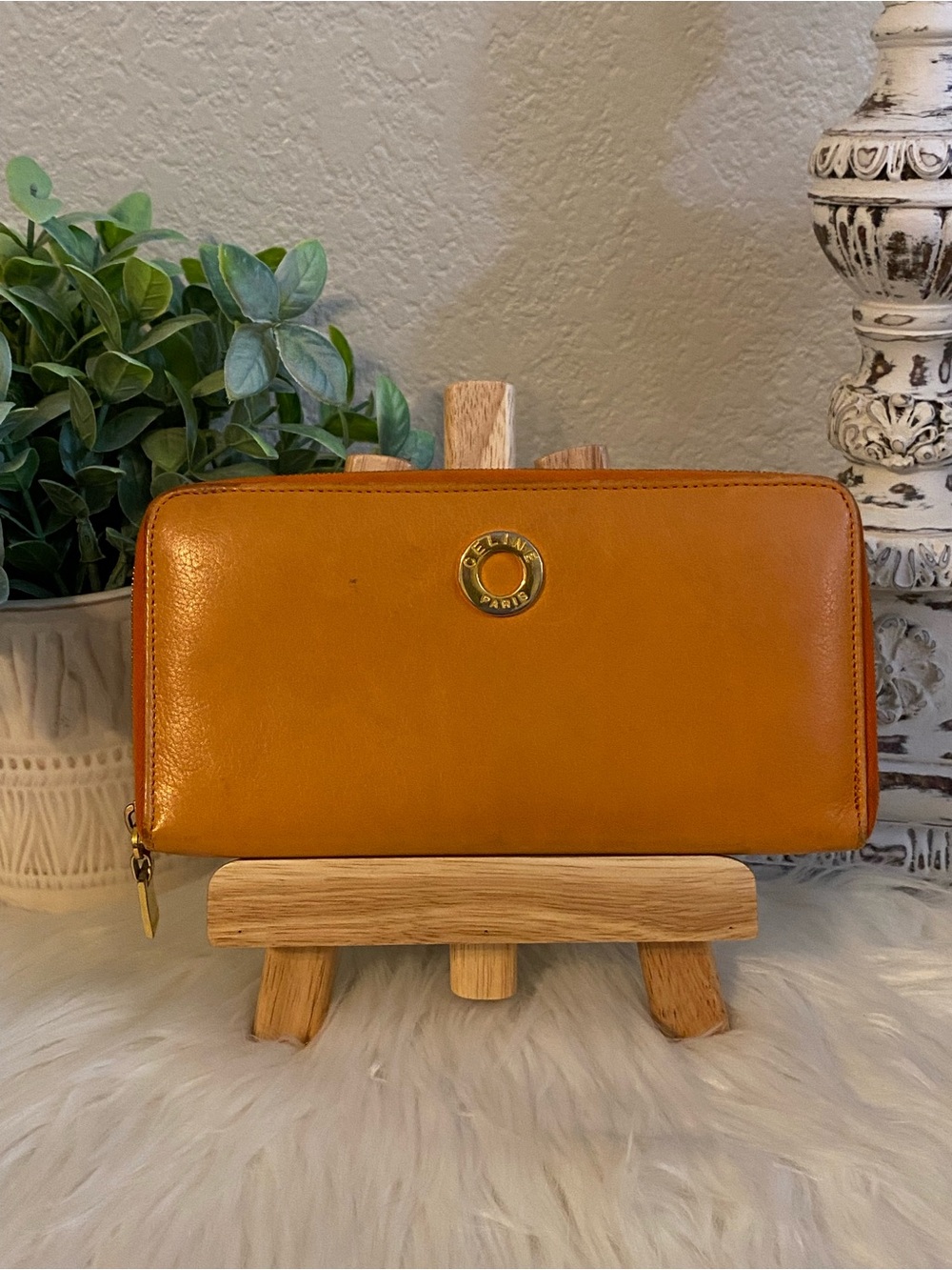 Celine Paris Orange Leather Zip Wallet